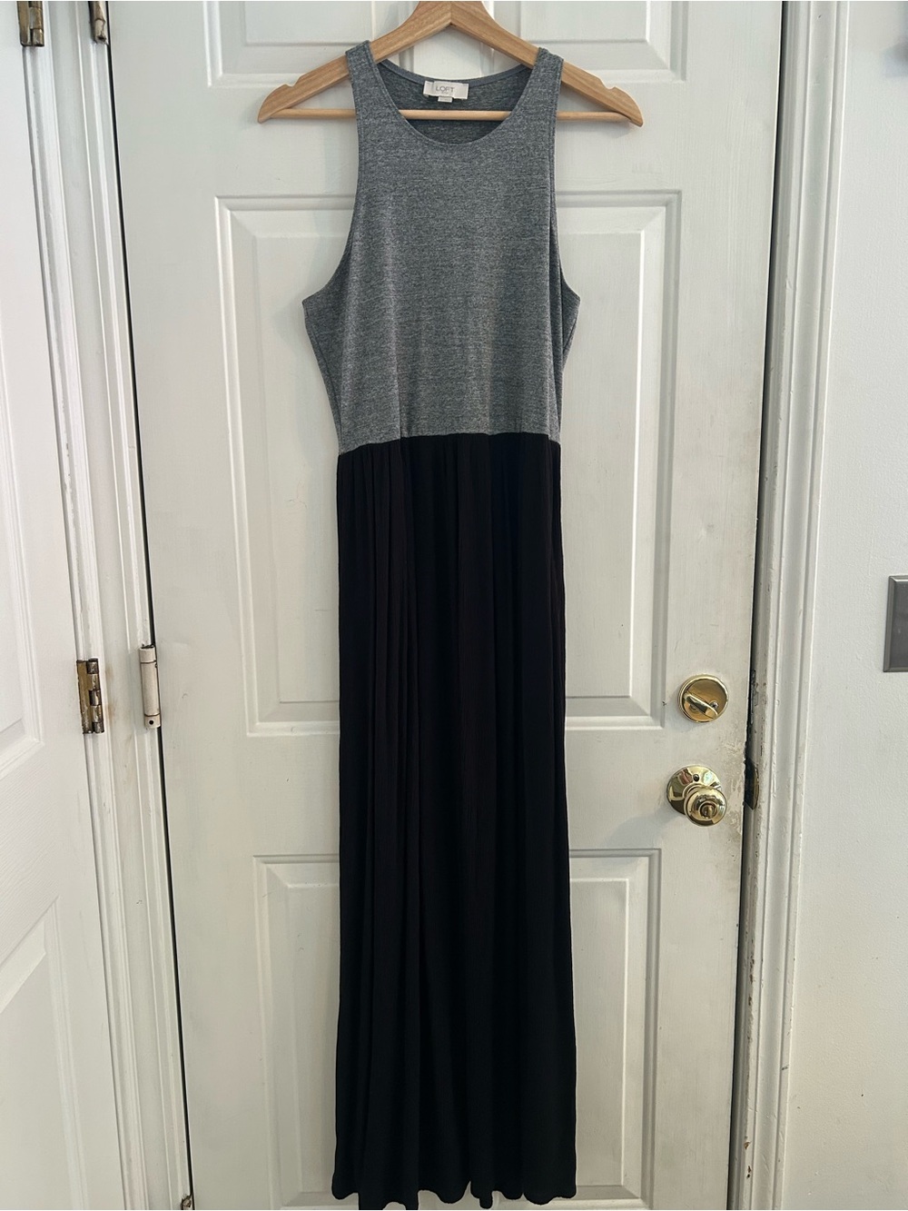 LOFT Grey Sleeveless Maxi Dress Great Top with Connected Black Skirt Bottom